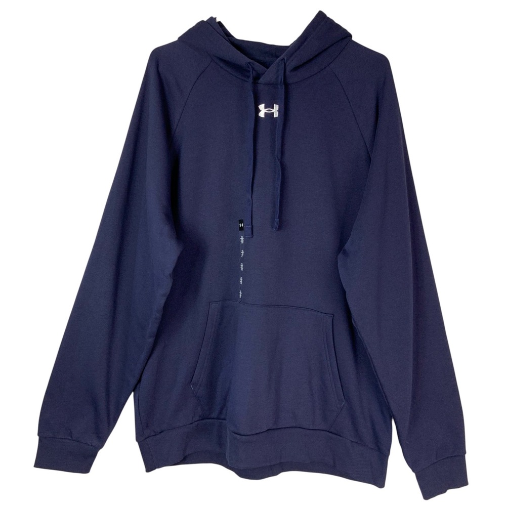 Under Armour Rival Fleece Hoodie Pullover Navy Blue Logo Loose Fit XL NEW